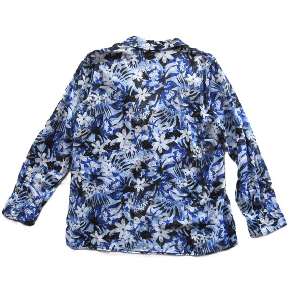 Jones NY Women Shirt/Blouse Floral Blue/White Roll-up Sleeve Pintucks Cotton XL - Picture 2 of 16